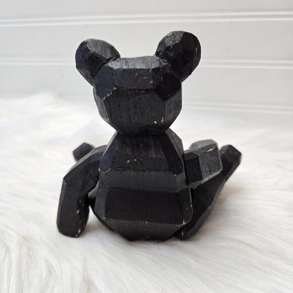 Carved Wood Teddy Black Bear 6” Legs and Arms Move Cabin Woods Poseable Sitting - Picture 5 of 10